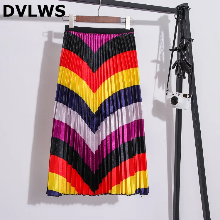 Женская атласная плиссированная юбка длинная трапециевидная в Корейском стиле 4