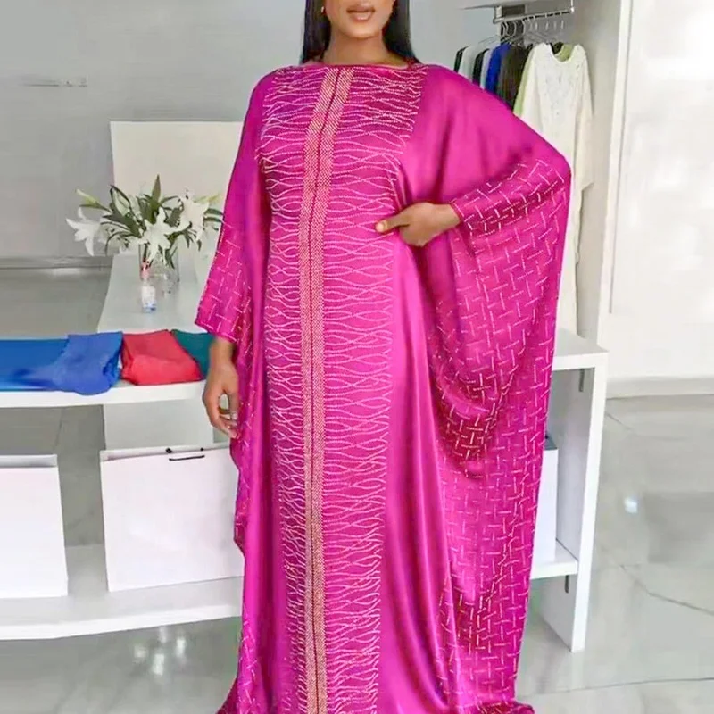 

2021 African Silk Dresses For Women Ankara Dashiki Plus Size Boubou Muslim Hijab Dress Wedding Party Turkish Stones Kaftan