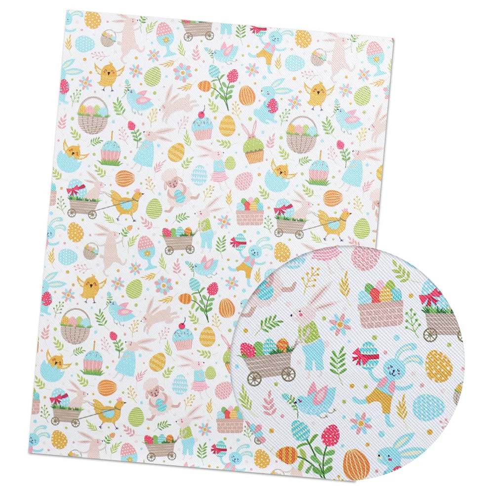 02 IBOWS 22*30cm 1pc Easter Faux Synthetic Leather Sheet Rabbit Egg Printed Fabric DIY Hair Bows Supplies Handmade Crafts Materials - Цвет: 02