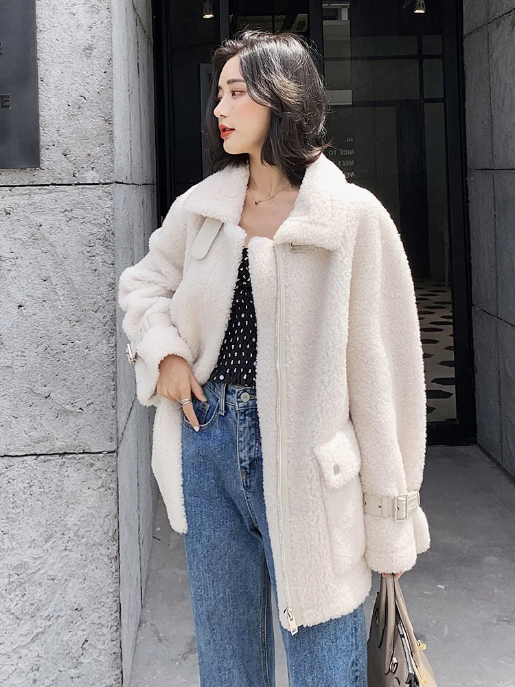 Фото PTSLAN 2019 Женская стрижка пальто искусственный мех шерсть замша свободный стиль