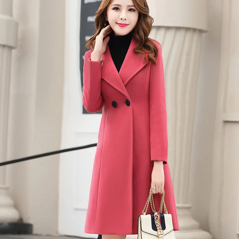 

Autumn Winter Woolen Coat Women Korean waist slimming temperament Jackets thickening Long Woolen Coats Warm Clothes 2019 New
