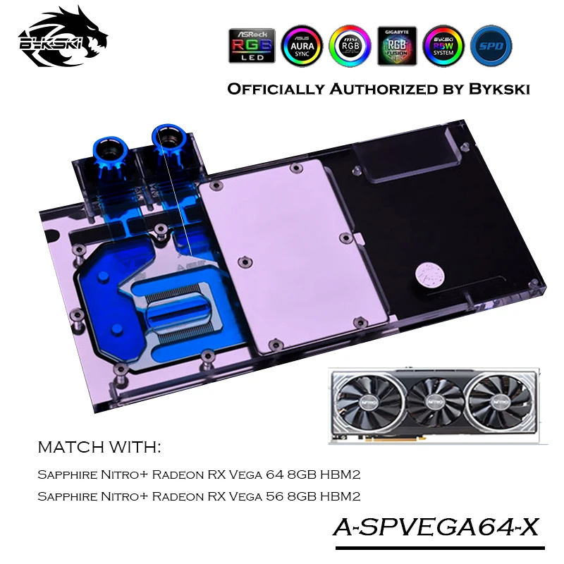 Водяной блок Bykski для видеокарты VGA Sapphire RX Vega 64 8G HBM2|Кулеры и системы охлаждения
