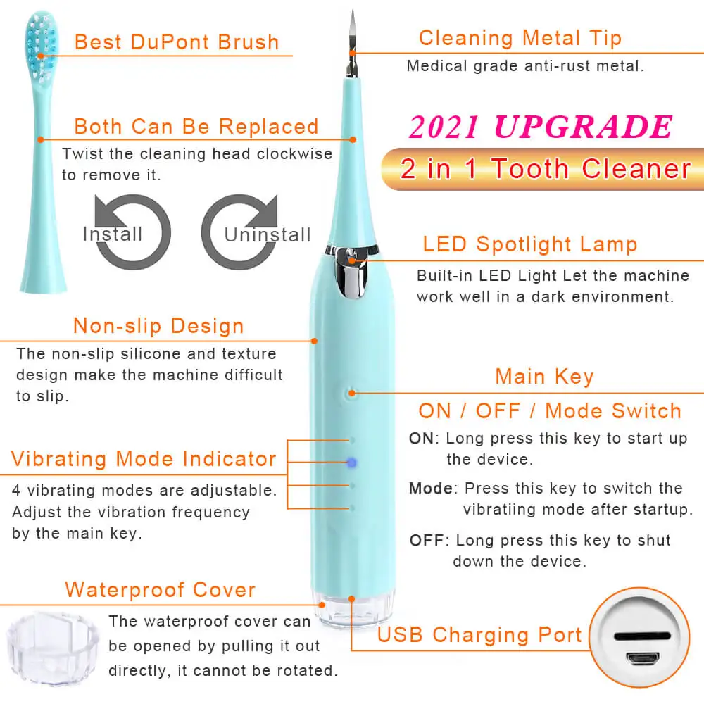

Electric Toothbrush Sonic Dental Scaler Portable Remover Stain Tartar Dentist Oral Hygiene Ultrasonic Tooth Calculus Cleaner Set