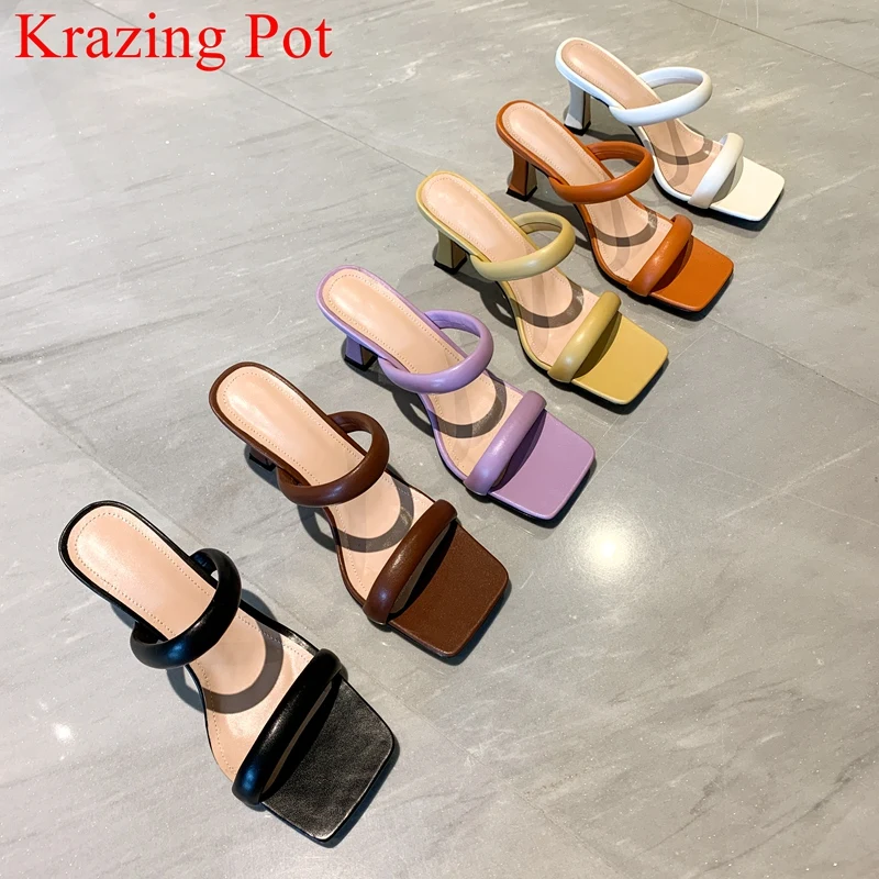 

Krazing Pot big size comfortable slingback high heels summer mules sweet brand concise peep toe dress slip on women sandals L5f1
