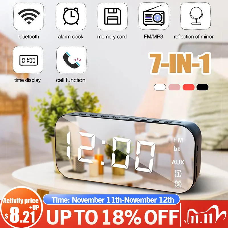 Светодиодный Будильник с FM радио беспроводной bluetooth динамик зеркальный дисплей