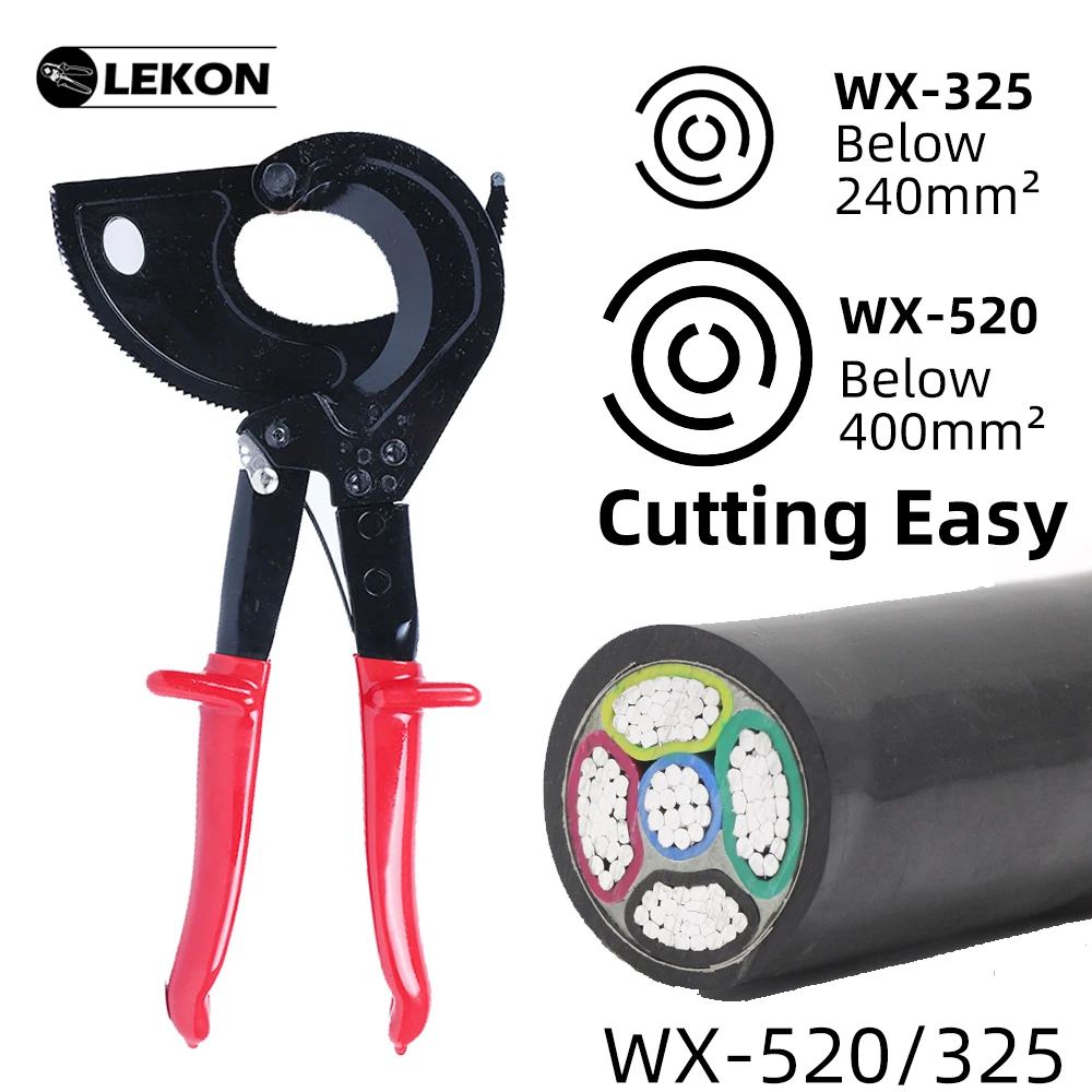 Labor-Saving Scissor Hand Ratchet Cable Wire WX-520 Cutting Tool Ratcheting Wire Cutter for Insulated Large Cable Below 400mm