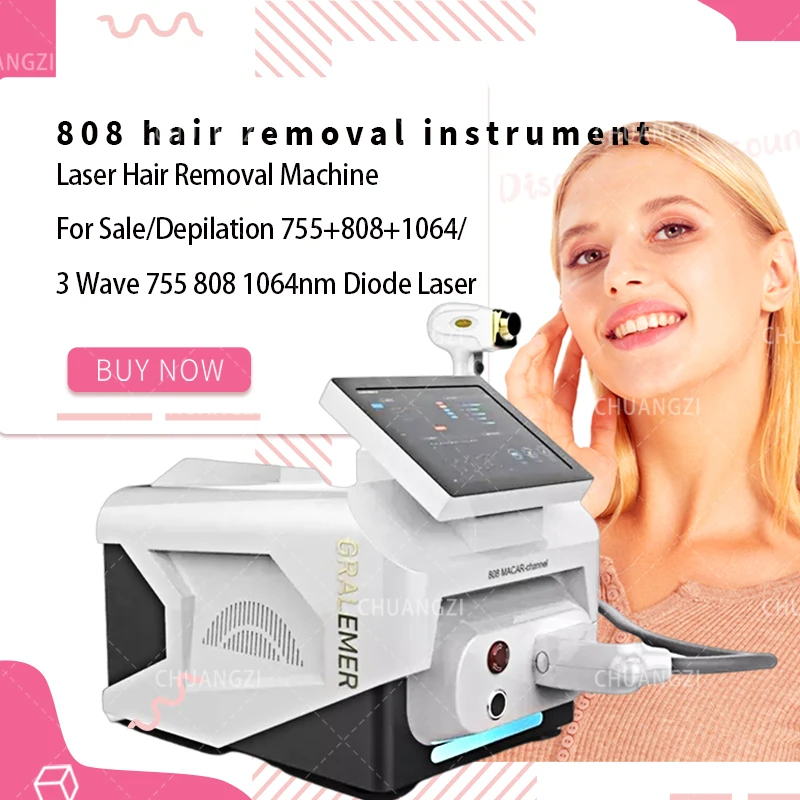 

Super 808nm Diode Laser Machine Triple Wavelength Permanent Alexandrite Hair Removal Machine 755 808 1064