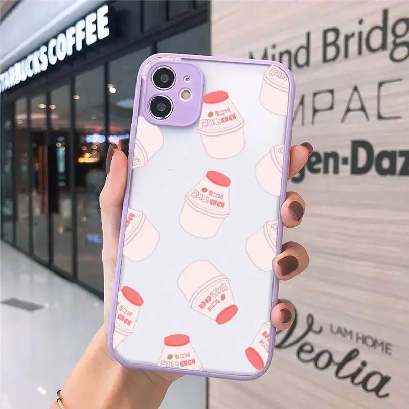 

Strawberry Banana Milk Drink Phone Case Matte Transparent for iPhone 7 8 11 12 s mini pro X XS XR MAX Plus cover funda