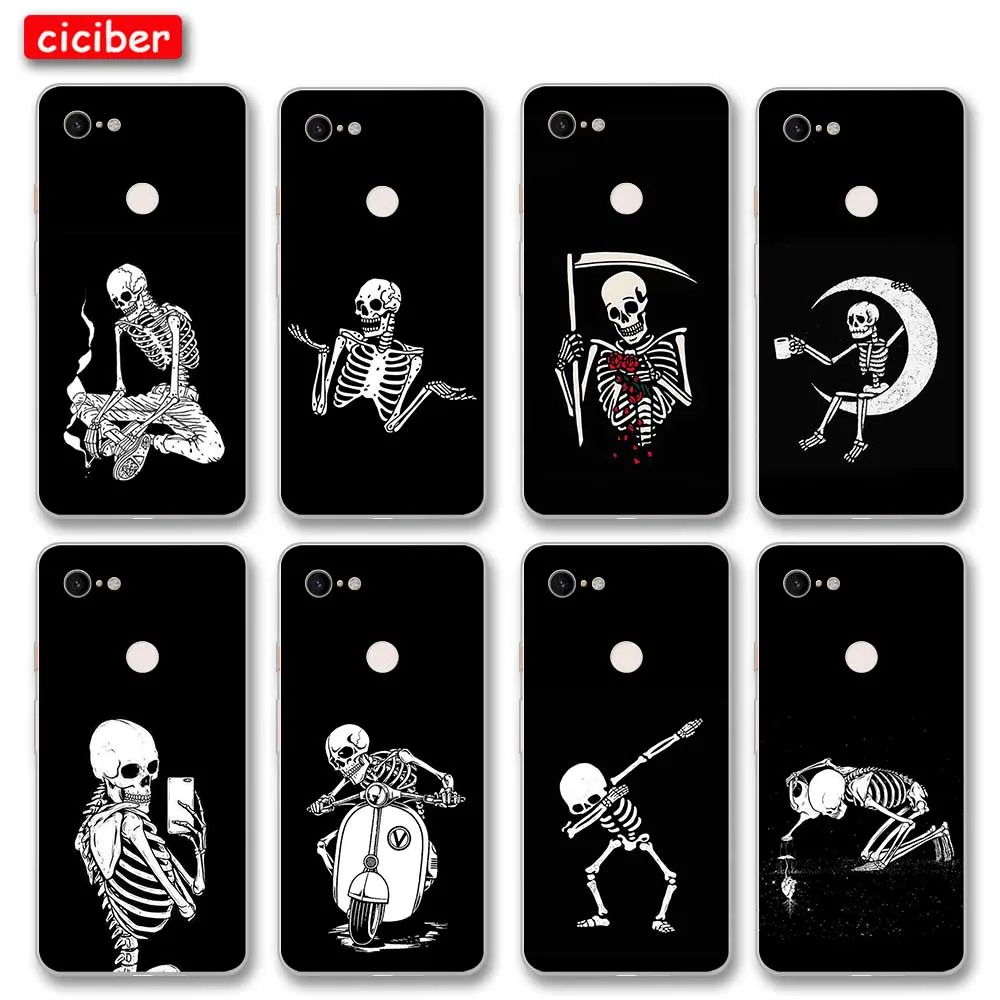 

Skull Skeleton Phone Case For Google Pixel 4 5 3 2 XL Cover for Pixel 3a 4a 5G XL Soft Silicone TPU Shockproof Protection Fundas
