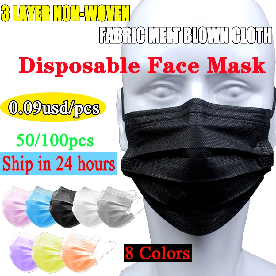 

Disposable Face Mask Melt blown Cloth 3 Layers Filter Anti Dust Smog Breathable Gauze Mask Black Adult Earloops Face Mouth Masks
