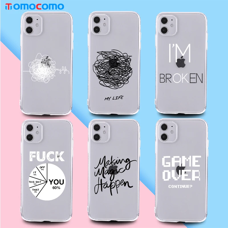 

Artistic Geometry Interesting Text Phone Case For iPhone 11 12 13Pro Max Mini XS XR 7 8P Transparent Shockproof Back Cover Funda