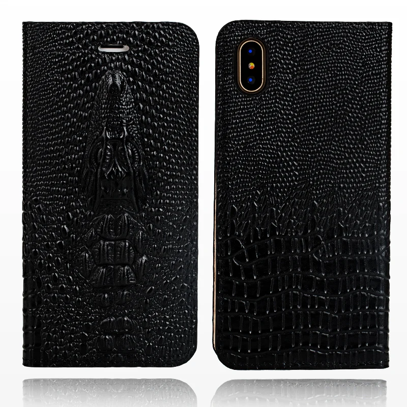 Откидной чехол из натуральной кожи с крокодиловым черепом для iphone X XS max XR 6 7 8 8plus 11