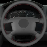 diy black genuine leather car steering wheel cover for volkswagen vw caddy 2003 2006 caravelle 2003 2009 transporter t5 2006