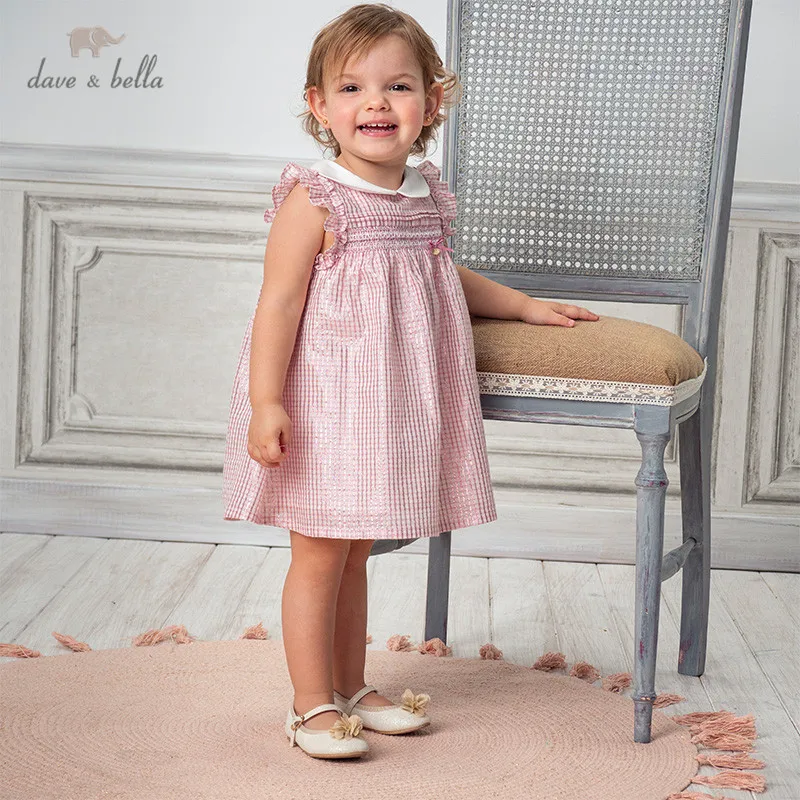Dave bella/DB12970 летнее платье с бантом для маленьких девочек Полосатое рюшами модные