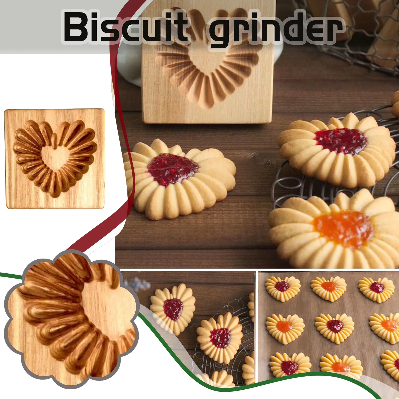 

2021 Love Shape 10*10cm*2-2.5cm Cookie Cutter Shortbread Bake Diy Mold Carved Wooden Gingerbread Mold 1PC Perfect Gift Molde