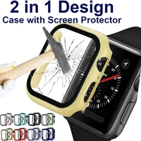 360 full screen protector pc bumper frame matte hard case for apple watch se 6 5 4 3 2 1 40mm 44mm cover 9h tempered glass film