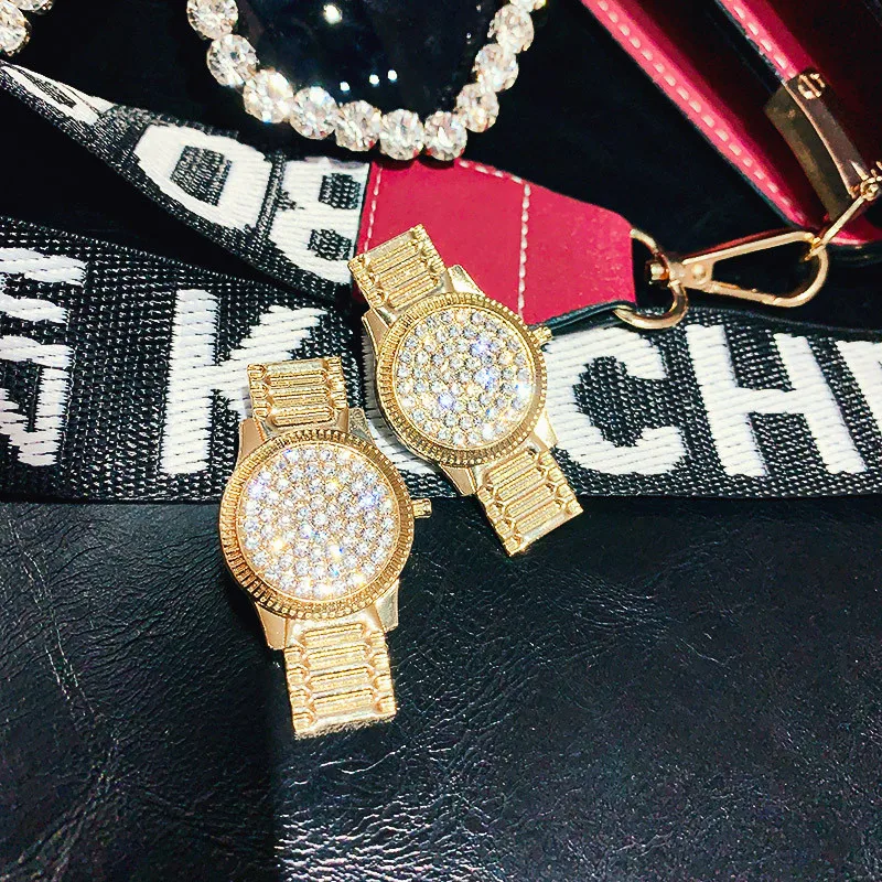 Женские серьги подвески в форме золотых часов FYUAN модные геометрические Стразы