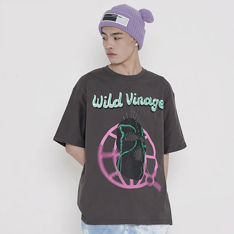 

KIOVNO High Street Men Fashion Printed Tops Letter Painted Hip Hop T Shirts Male Streetwear Short Sleeves