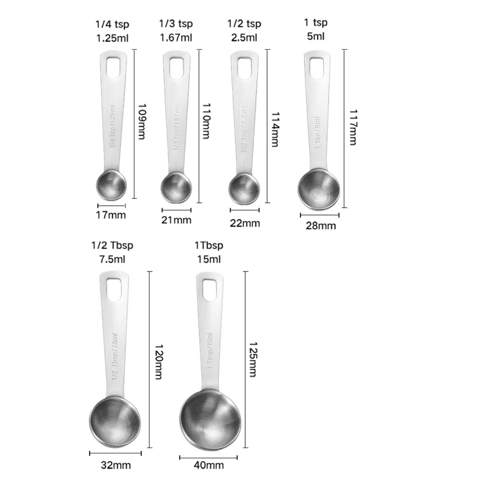 

6Pcs Reusable Stainless Steel Seasoning Coffee Powder Measuring Scoop Spoon For Baking Tea Coffee Kichen Measuring Tool Set