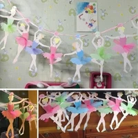1pc 3m colorful hanging paper banner bunting banner paper flag ballerina girl birthday party festival string flag diy decoration