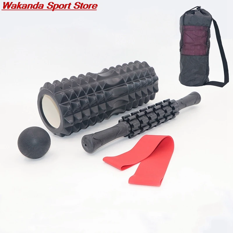 

5 Pieces/Set Yoga Pilates Foam Roller Massager Blocks Yoga Column Fitness Equipment Tension band Fitness Exercise Accessories