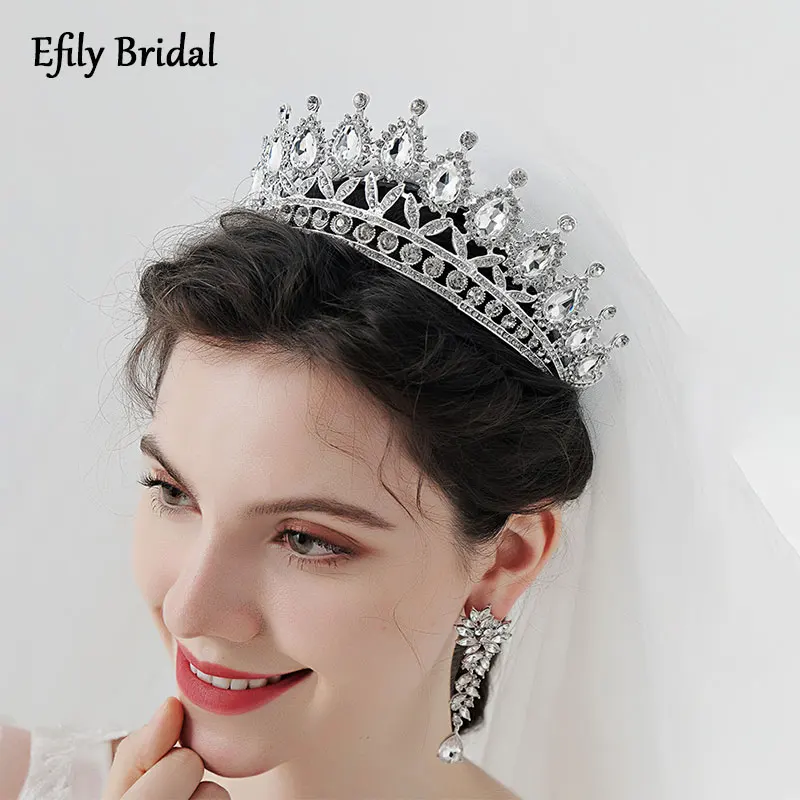 

Efily Wedding Crown Hair Jewelry Bridal Headpiece Sliver Color Rhinestones Crystal Tiara Bride Hair Accessories for Women Gift