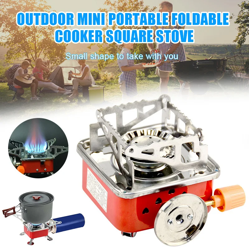 

Outdoor Windproof Foldable Gas Stove Burners Mini Portable Butane Square Stove Anti-slip Support Arms Camping Stove