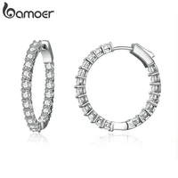 bamoer classic new silver color round circle luminous cubic zirconia stud earrings for women hyperbole earrings jewelry yie138