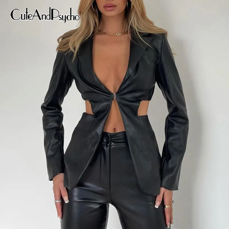 

Женская куртка из ПУ кожи, с отложным воротником, на пуговицах