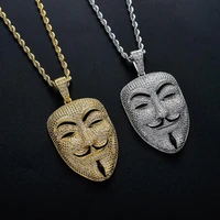 new iced out v mask pendant hip hop jewellery v for vendetta fashion cubic zirconia stone necklace for men women gift