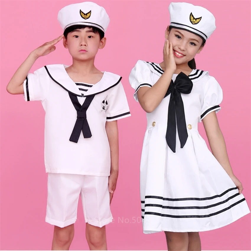 Children Uniform Captain Navay Officer Sailor Costume Girl Boy Classic Halloween Cosplay Army Suit Fancy Carnival Party100-160CM