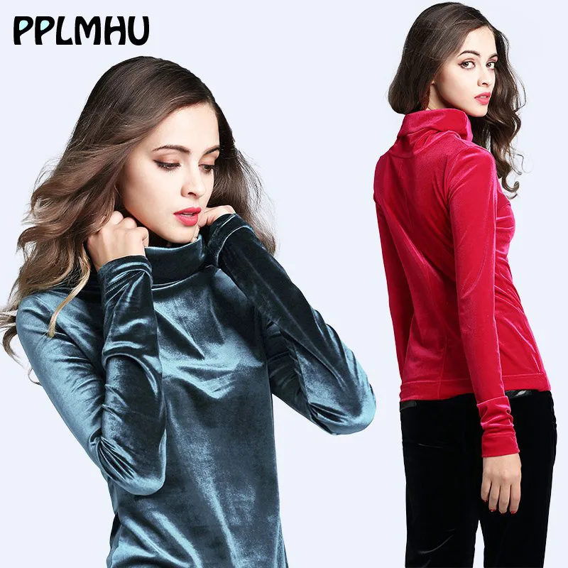 Женская водолазка бархатная футболка красного размера плюс 3xl повседневная