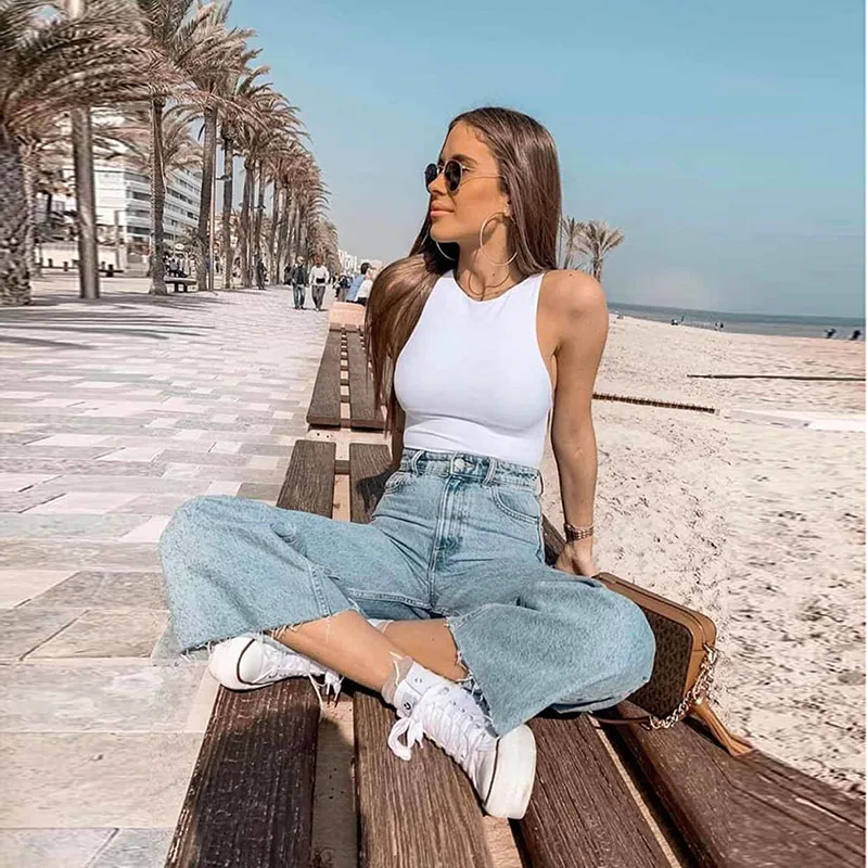 

Европейский и американский однотонный облегающий женский цельный жилет с узкими плечами и круглым вырезом