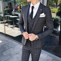 2020 three pieces male formal british style business plaids suit for mens fashion boutique plaid wedding dress luxury
