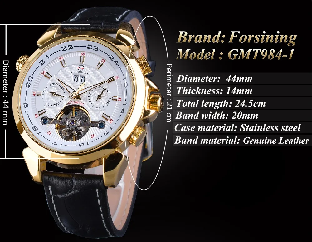 Forsining автоматические механические мужские часы модные золотые Tourbillon Moonphase Дата натуральная кожа Бизнес Спорт Montre Homme