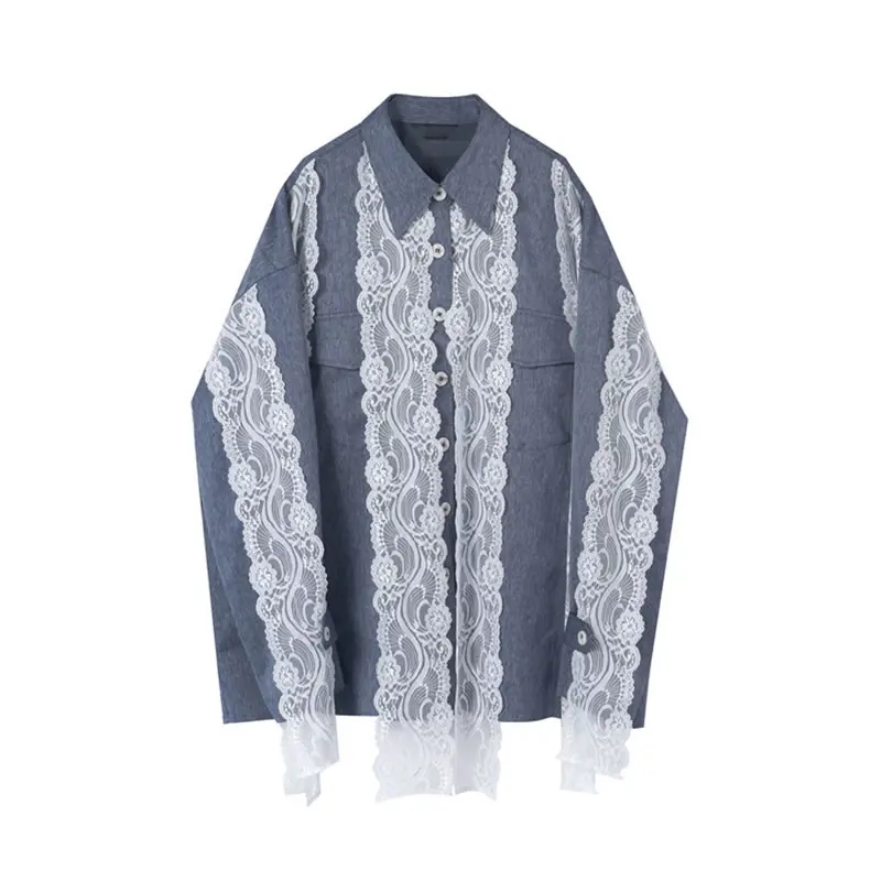 

XITAO Single Breast Blouse Lace Fashion New Women Patchwork Full Sleeve Goddess Fan Casual Style Loose 2021 Shirt ZLL5449