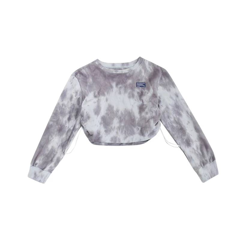 

Women's Tie Dye Hoodies High Street Y2K Fashion Print Streetwear Crop Tops Sexy Long Sleeve Short Thin Sweatshirts