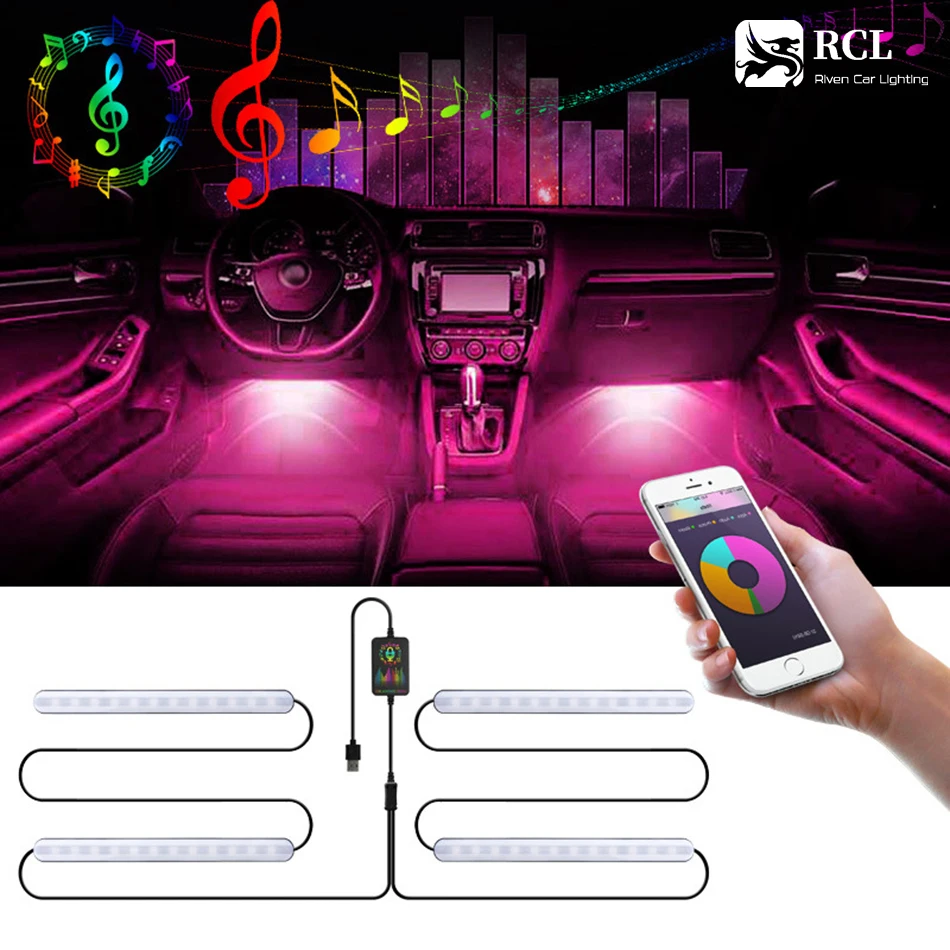 

Лидер продаж, автомобильная комнатная атмосферная лампа с 48 светодиодами и USB-интерфейсом, многорежимный беспроводной пульт дистанционног...