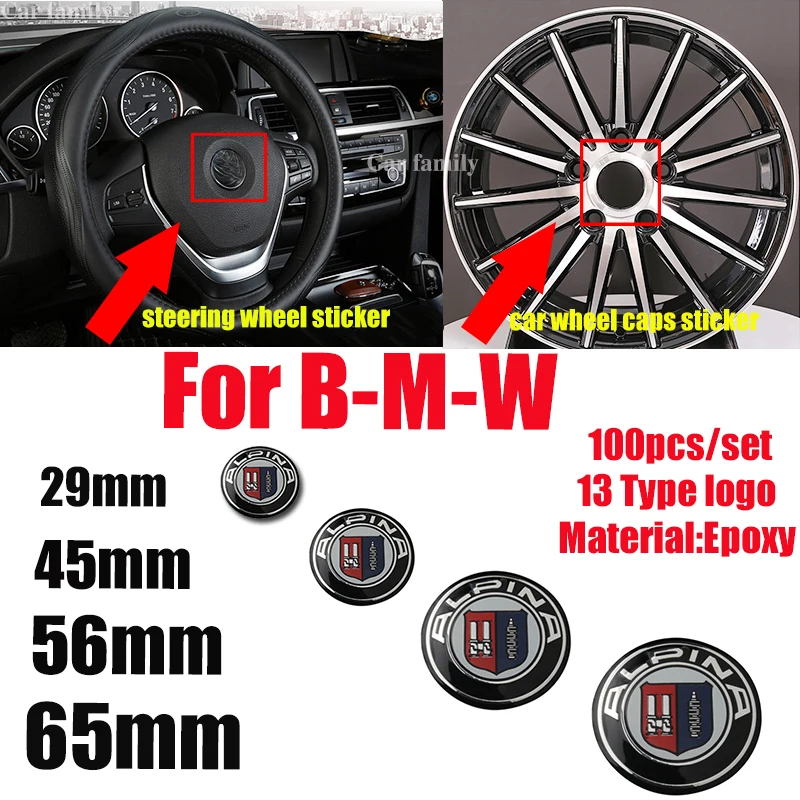 

100pcs/set 65MM 56MM 45MM 29MM Car Styling Car Sticker Wheel Rim Cap Sticker Steering Label for E60 E90 F10 F30 F15 E91 E92 E93