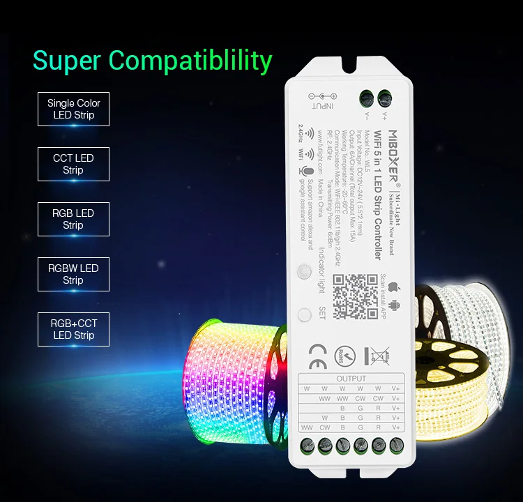 Miboxer WL5 2 4G 5 в 1 WiFi светодиодный контроллер для одноцветных CCT RGB RGBW + с поддержкой