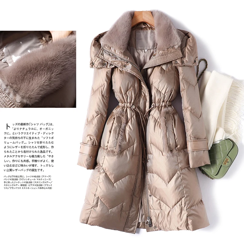 

SHUCHAN Mink Collar Women Coats and Jackets Winter Long 90% White Duck Down Zipper Hooded Abrigos Mujer Invierno 2021