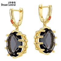 dreamcarnival1989 hot sell women drop earrings bigger black zirconia 14mmx18mm better price english hook dangle jewelry we4108gy