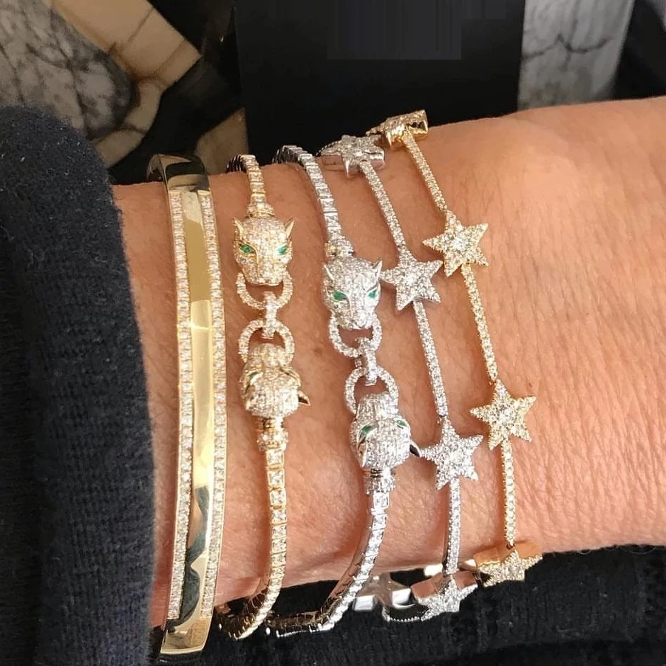 Женский Регулируемый браслет цепочка для тенниса золотого цвета с подвеской в