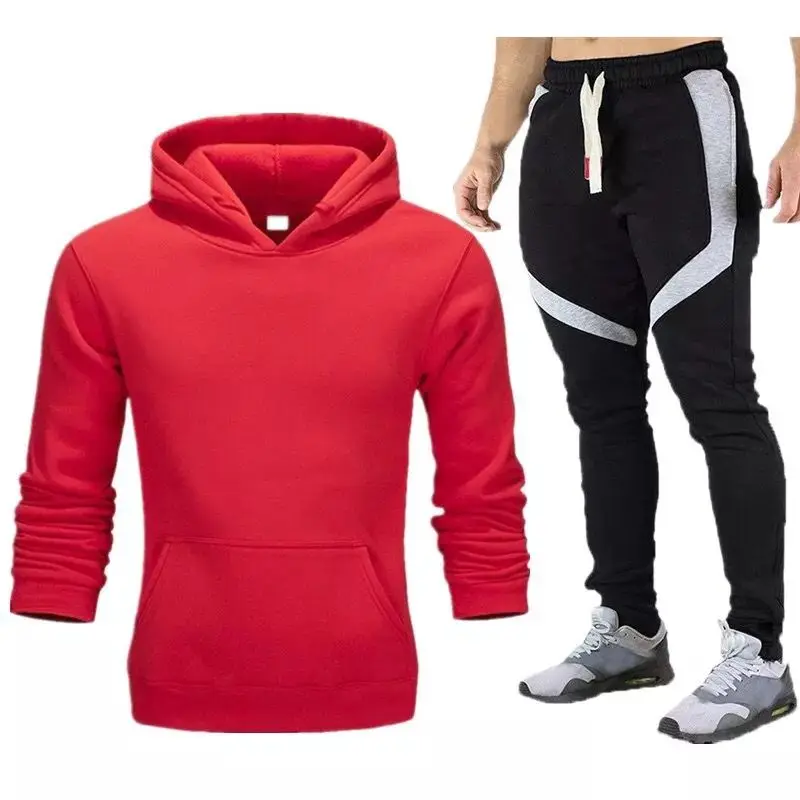 

2020 Fall/Winter Polar Fleece Hoodie Two-piece Men's Sportswear Jogging Pants Thick Warm Clothes Men's Solid Color Jacket Set