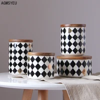 agmsyeu modern simplicity creative sealed storage jar wooden cover ceramic storage jar dried fruit home kitchen decoration
