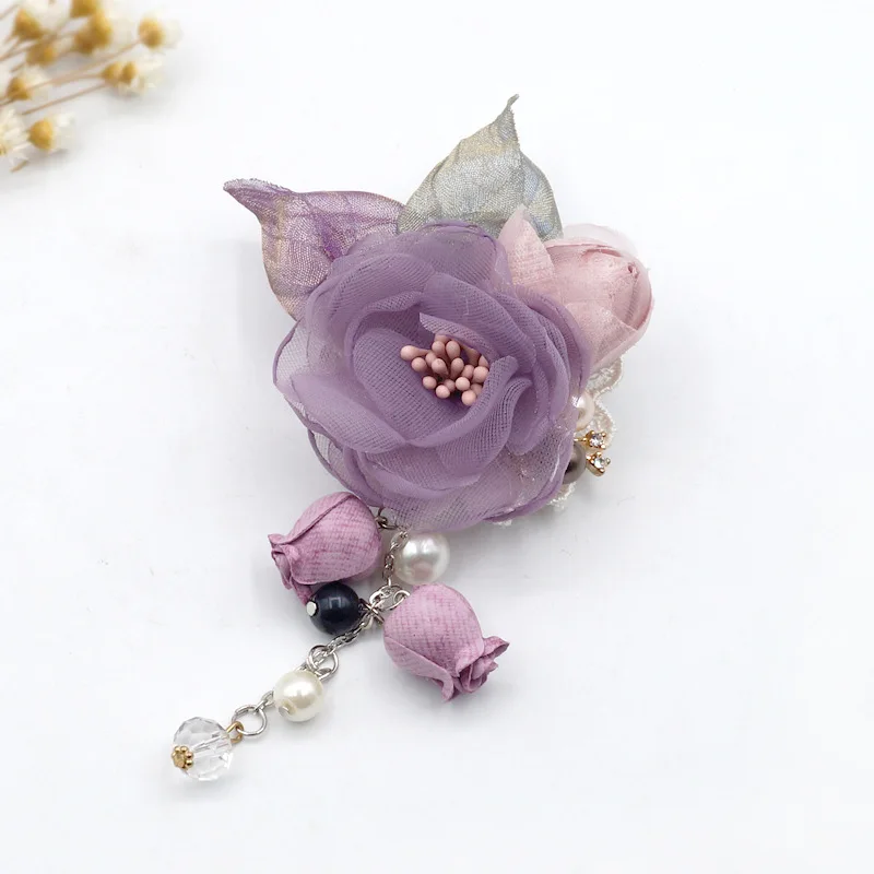 Purple I-Remiel корейский шелк кисточкой ткань цветок нагрудный знак брошь значок шаль Пряжка Женская ткань искусство сладкий рубашка воротник аксессуары - Окраска металла: Purple