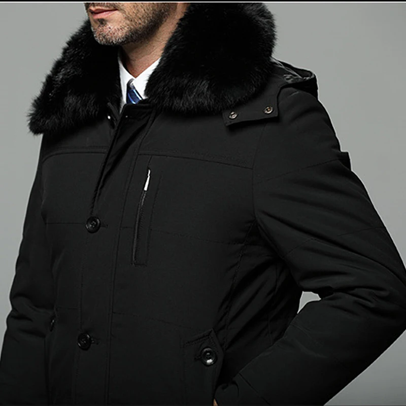 Men's Winter Coat new down jacket men brand long section plus size coat Fox fur collar thicken downcontent 90% | Мужская одежда