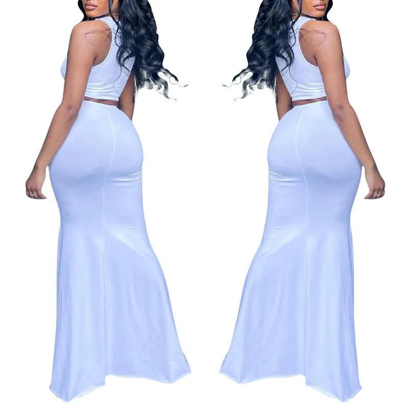 

Summer Women's New Hot Sale V-Neck Sleeveless Pleated Sexy Elegant Tank Top And Fishtail Skirt Two-Piece Party Set