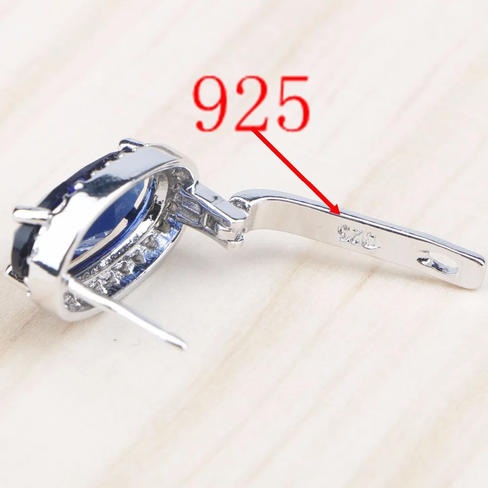 Темно-Синий Циркон Свадебные серебряные 925 Женские Ювелирные наборы