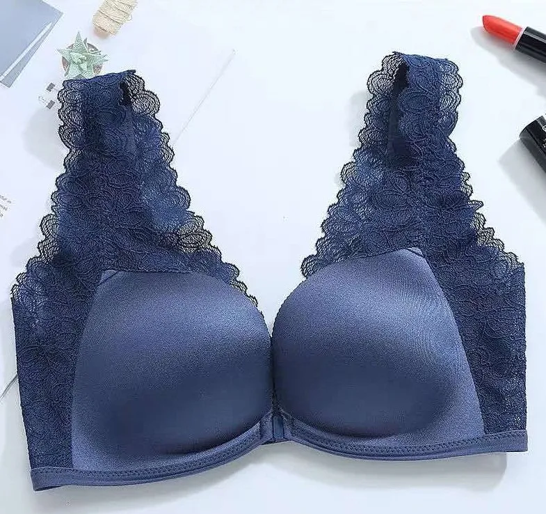 

Front Buckle Deep V Brassiere Wire Free Underwear High Quality Sexy Seamless Bra Classic Lace Strap Lingerie Women New Hot 2021